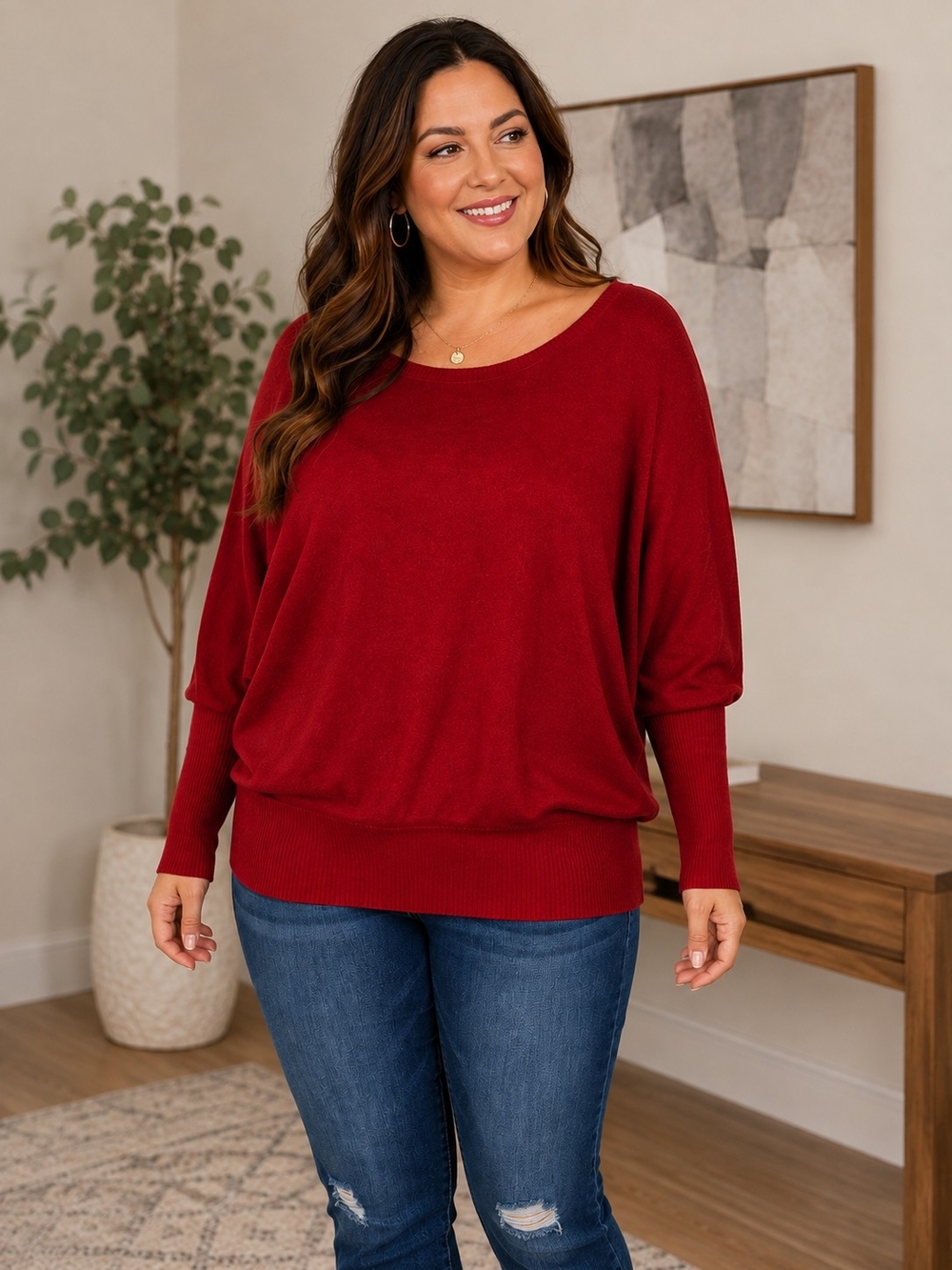 Lady Dutch High Society Red Batwing Sweater – Size L